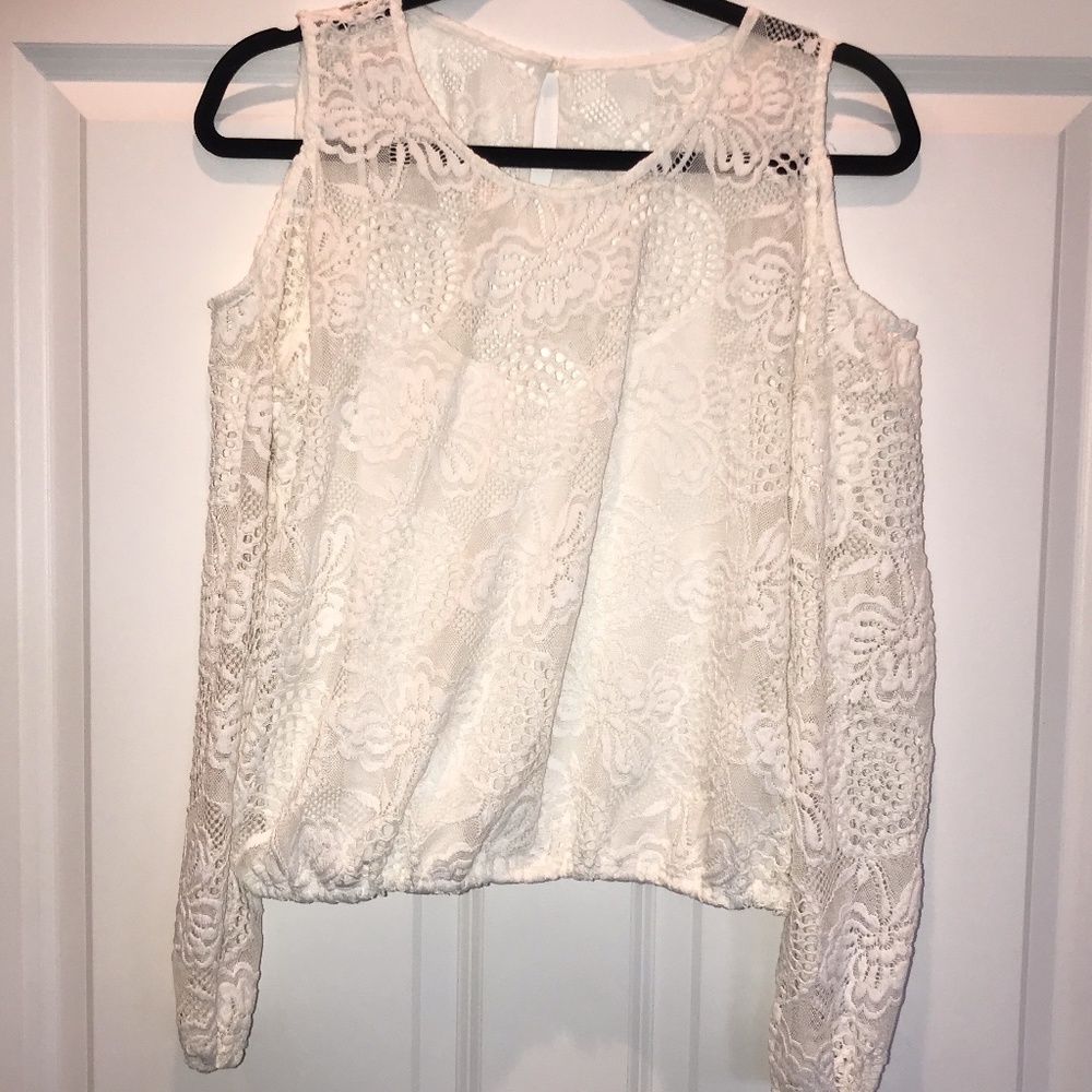 Hollister White Cold-Shoulder Lace Blouse
